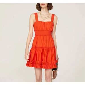 JASON WU Dress Womens 6 Orange Ruffle Mini Sleeveless Smocked Waist Stretch